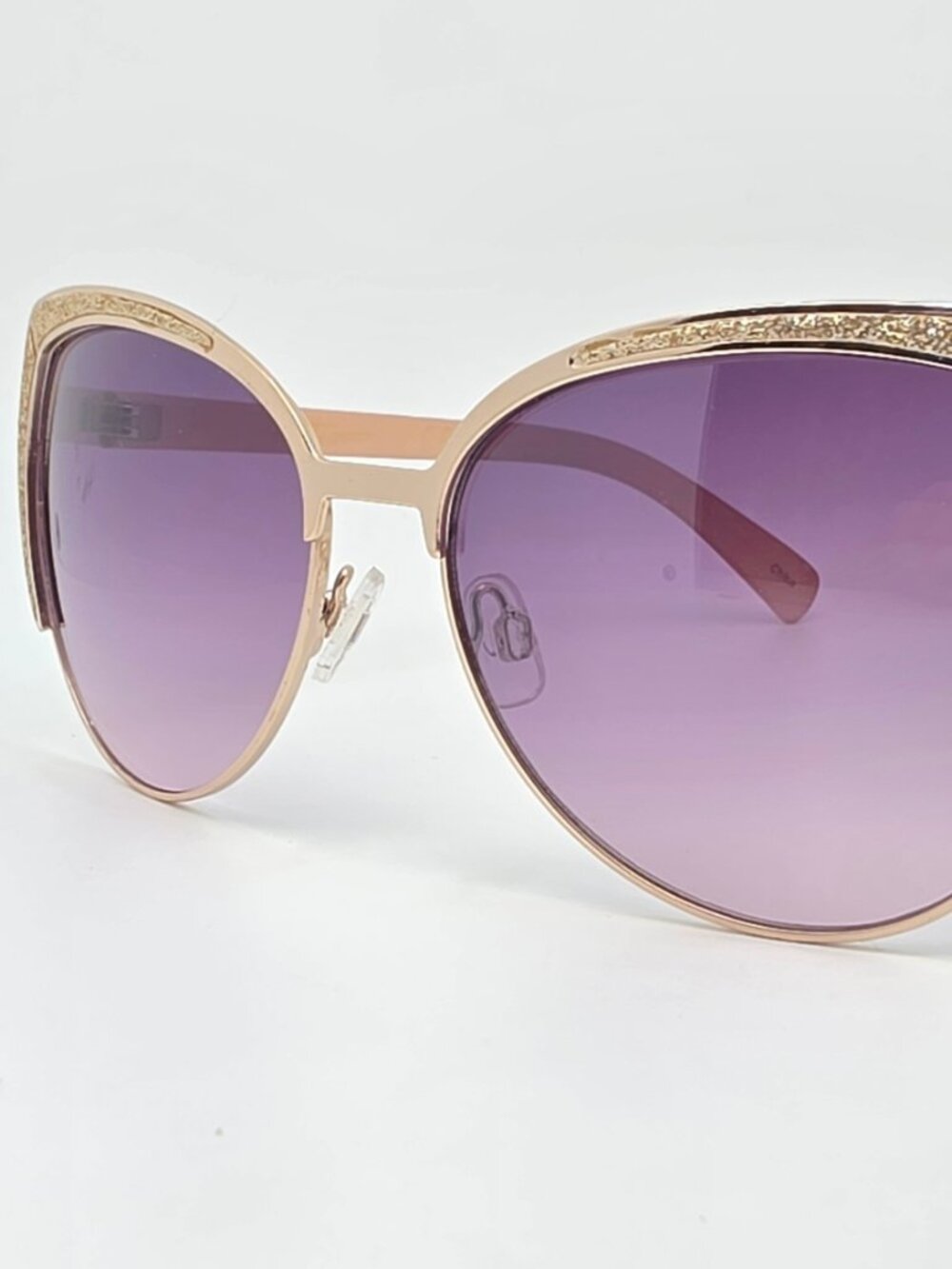 Nanette Lepore NN224 Gold Glitter Nude Frame Purple Lens Cat Eye Sunglasses 57mm